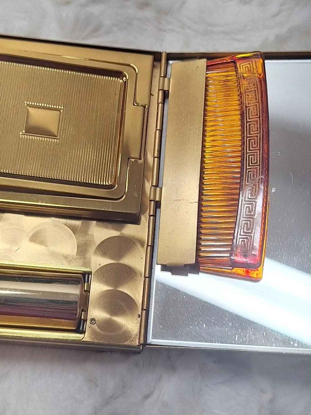 Gold Tone Starburst Rhinestone MCM Embellished Box Compact Clutch Mirror Handbag